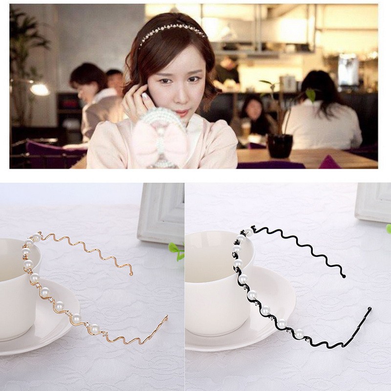 Korean Crystal Diamond Headband Woman Pearl Thin Hairband Wedding
