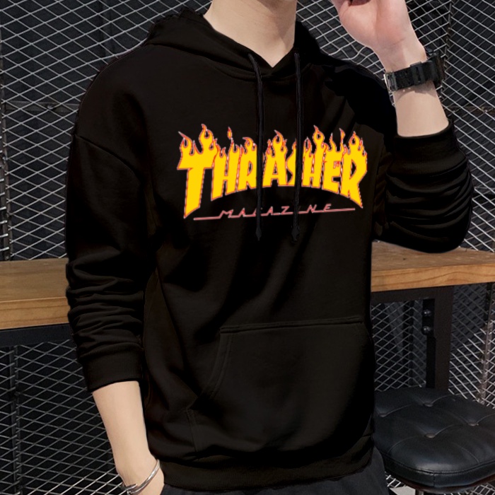 Thrasher oversize hoodie jacket Unisex Oversized Fashion trendy black T Shirt pullover sweater