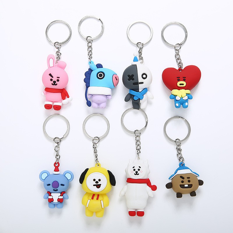 (12) Kpop Bts Bt21 Keychain Bag Pendant Collection Keyring Cooky Chimmy 