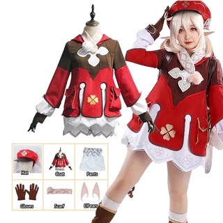 Anime Genshin Impact Klee Cosplay Costume Loli Red Cute Dress Sock Halloween Party Cosplay Cosutmes