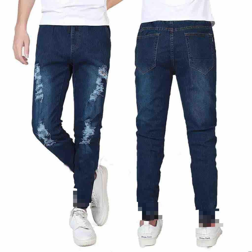 Fashion Navy Blue Ripped Jeans For Men S Size 28 36 Shopee Philippines