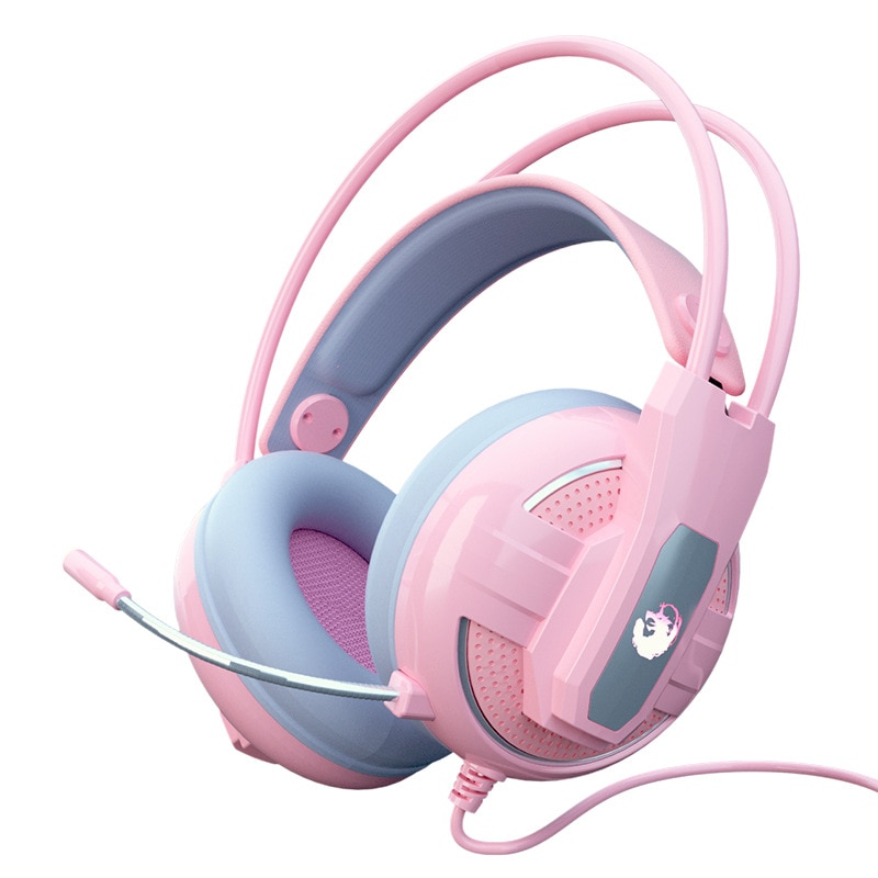 pink headphones with microphone