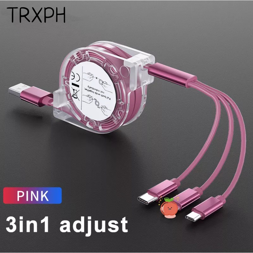 Universal 6Color ThreeInOne Charging Retractable Cable USB Type C