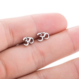 Personality Stainless Steel Om Aum Symbol Stud Earrings Prayer Wish 3q-letter Jewelry #3