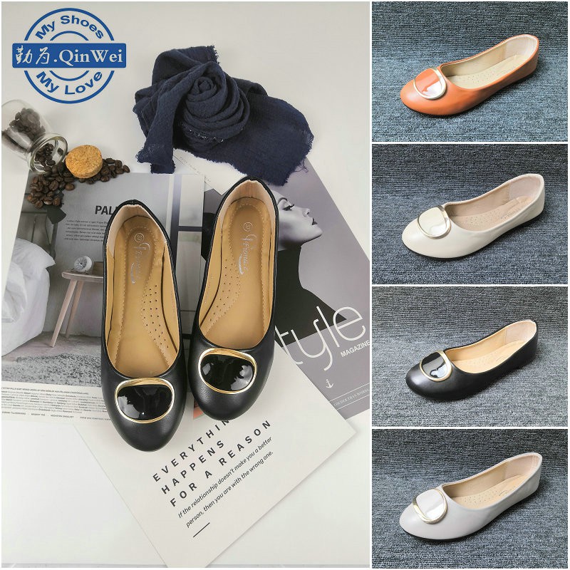 Korean Lady Flat Doll Shoes Women Black Shoes Office Loafers | Shopee ...