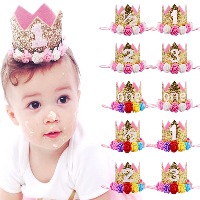 [HZ] 1pcs Child Birthday Hat Flower Crown Number Hairband Baby Birthday ...