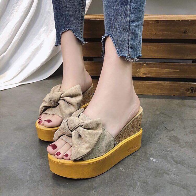 Korean Bowknot Wedge Platforms Sandals | Shopee Philippines