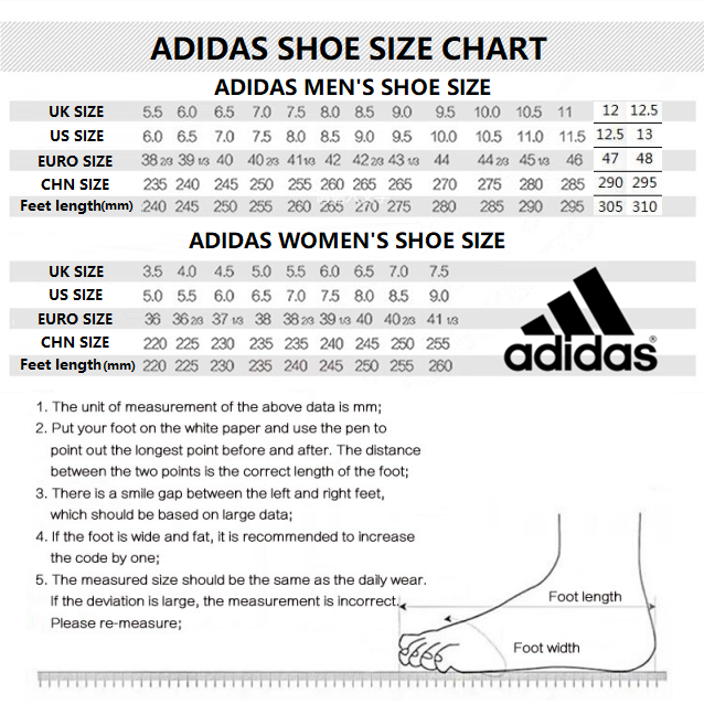 adidas slipper size chart