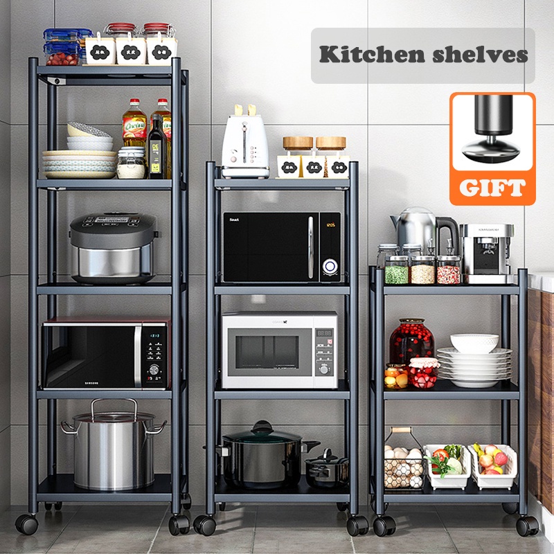 YUMOSMN Kitchen Organizer Rack Metal Rack 3/4/5 Layer Movable Storage