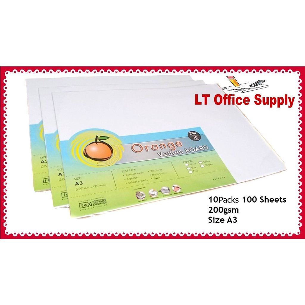 10 Pack 100 Sheets Orange Vellum Board Specialty Board 200gsm size A3