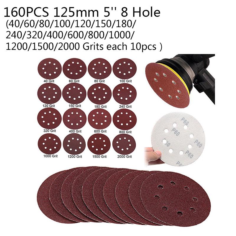 80pc 125mm Sanding Discs Pads 40-400 Mixed Orbital Sander Hook Loop Sand Paper 