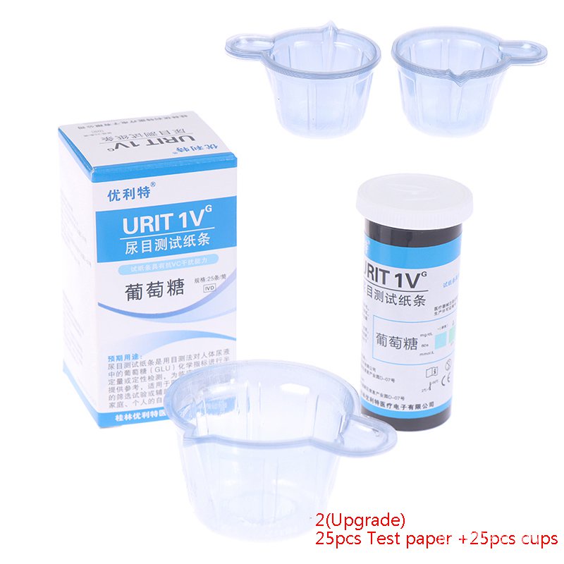 25pcs/tube/box+25 Urine Cup Medical PVC Glucose Urine Test Paper Urine