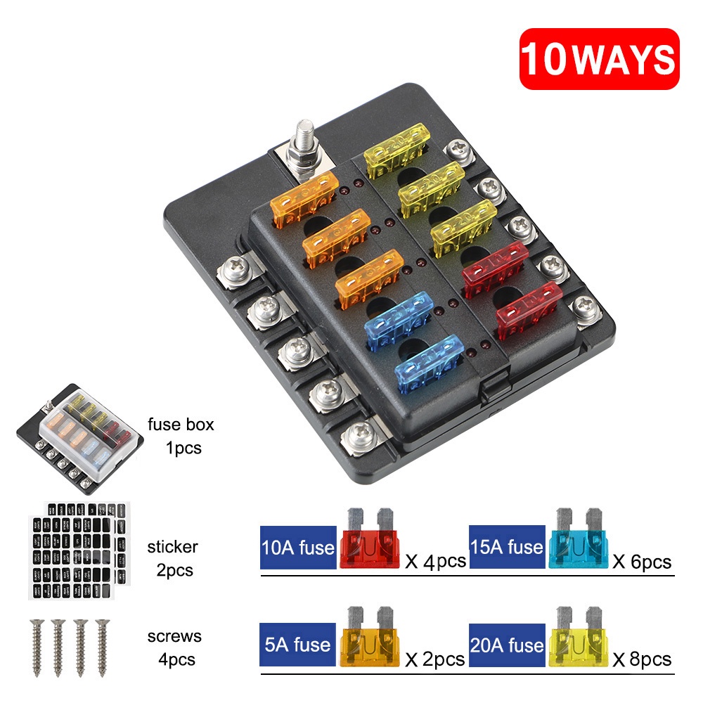 8 Ways 10 Ways Blade Fuse Block Circuit insurance Fuse Box Holder 32V
