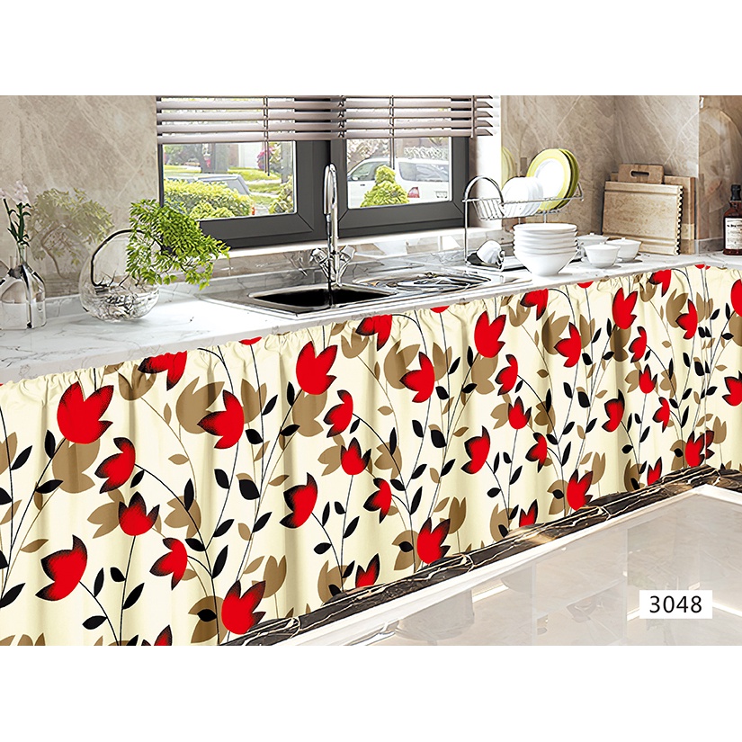 COD Curtain Red Lababo Kitchen Curtain Short Curtain (1PC) Home Living Decoration Curtains Blinds