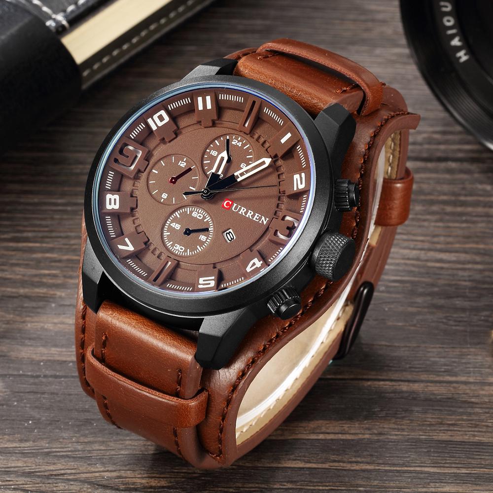 【Original Spot / COD】2020 New Curren 8329 CAINUOS 338 Casual Sports Watches Men's Leather Wrist Watch Man Clock Fashion Chronograph Wristwatch #8