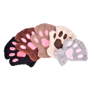[Chitengyecool] Cute Cat Claw Plush Mittens Fluffy Bear Gloves Costume Half Finger Party Gift #4