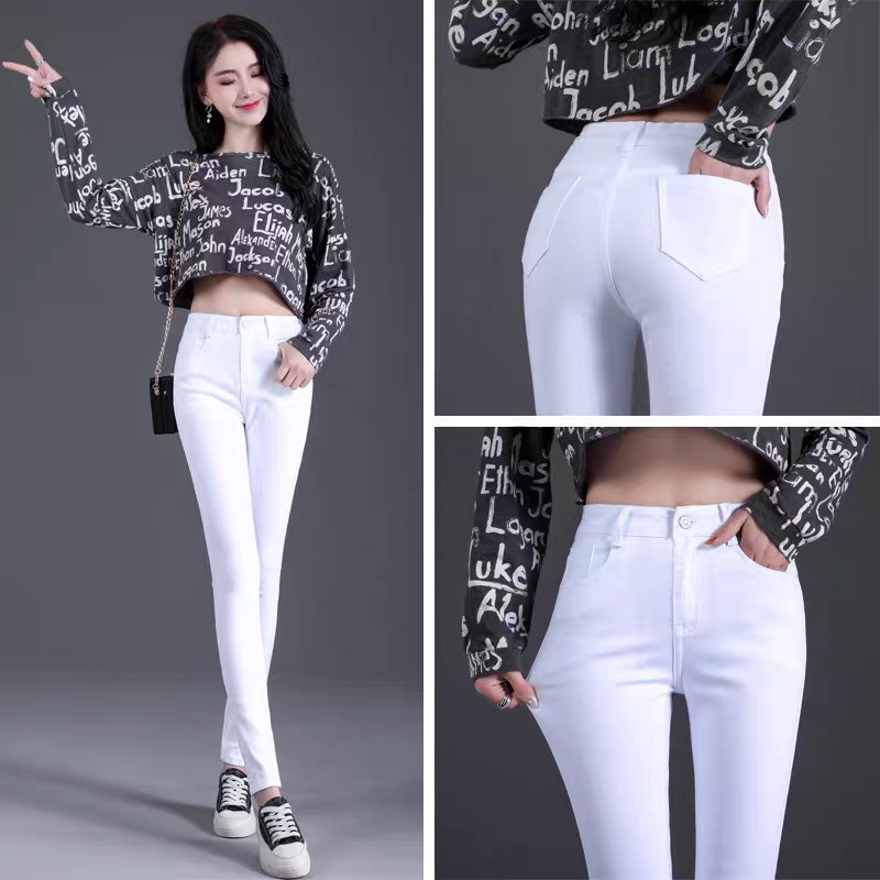 Women's Fashion Casual Attire Plain White and Black Soft Denim Jeans ...