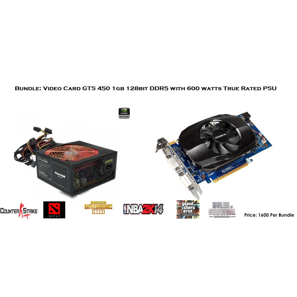 Video Card 1gb 128bit Gts 450 Ddr3 With 600watts Psu Shopee Philippines