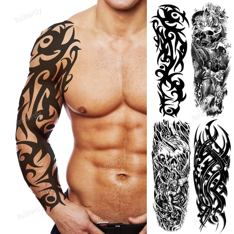 Full Arm Temporary Tattoos Large Totem Tribal Big Sleeve Tattoo Sticker Body Art Sexy Dragon Tiger Lion King Tattoo Designs Men Shopee Philippines