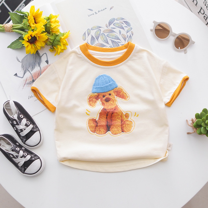 Fashion T Shirt Cartoon Pattern Puppy Little Bird Small Animals Soft and Skin-Friendly 100% Cotton Short Sleeve