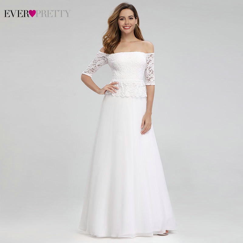 simple white off shoulder wedding dress