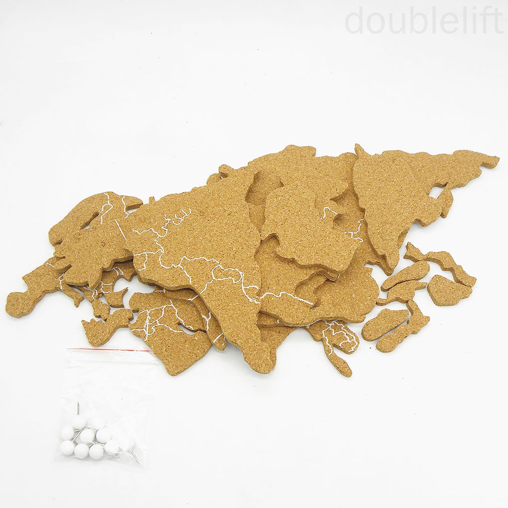 ﹍Travel World Map Strip Wooden Cork Board with Push Pins Self-adhesive Teaching Office Background W