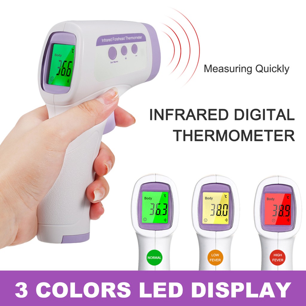 Non Contact Infrared Temperature Meter Tri-Colored Backlight LCD Display Handheld Temperature Measurement Device with Fever Alarm Forehead Scanner for Adults CE Approved 