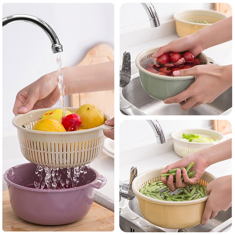 Kitchen double-layer fruit and vegetable drain basket (plastic)-Z522 ...