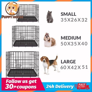 S M L Dog Cage with Poop Tray Heavy Duty Pet Collapsible Cage Foldable Pet Cage 30CM/50CM/60CM