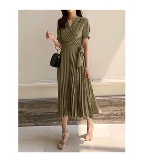 Semi formal Elegant classy casual longsleeves wrap pleated maxi dress |  Shopee Philippines