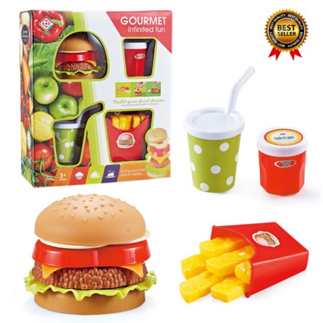 Fast Food Burger Meal Set Fries Soft Drinks Toy Toys 