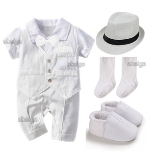 Gentleman White Romper Baby Boy Baptism Outfit Infant Bodysuit Newborn Baptismal Christening Clothes for Baby Boy Formal Suit Birthday Clothes