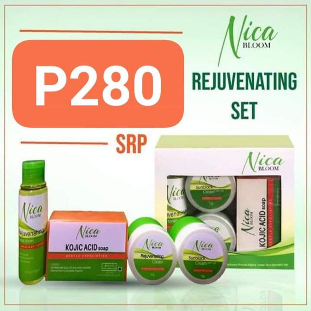 Nica Bloom Rejuv Set, Toner, Rejuv Cream, Sunblock, Soap Shopee