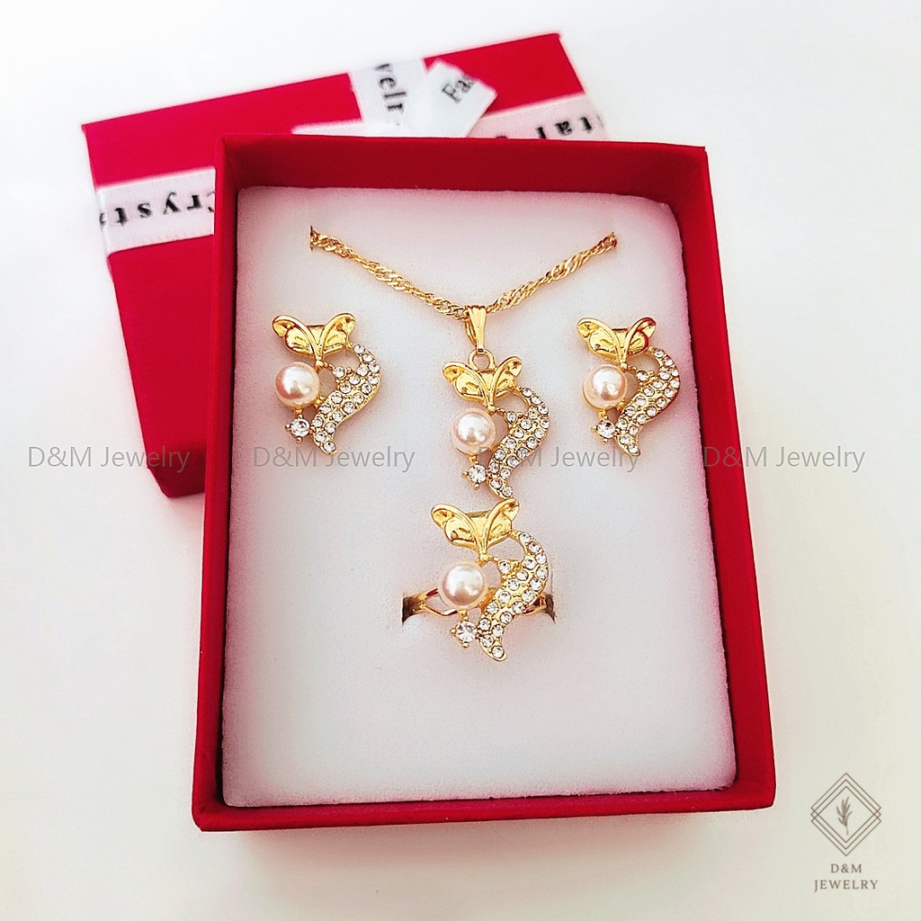 D&M Jewelry 18K Bangkok Gold Necklace Earrings Ring 3in1 Jewelry set