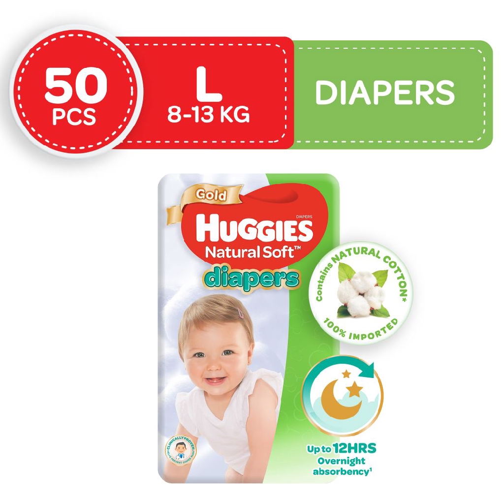 Huggies Natural Soft Diapers Large 50 pcs | Shopee Philippines