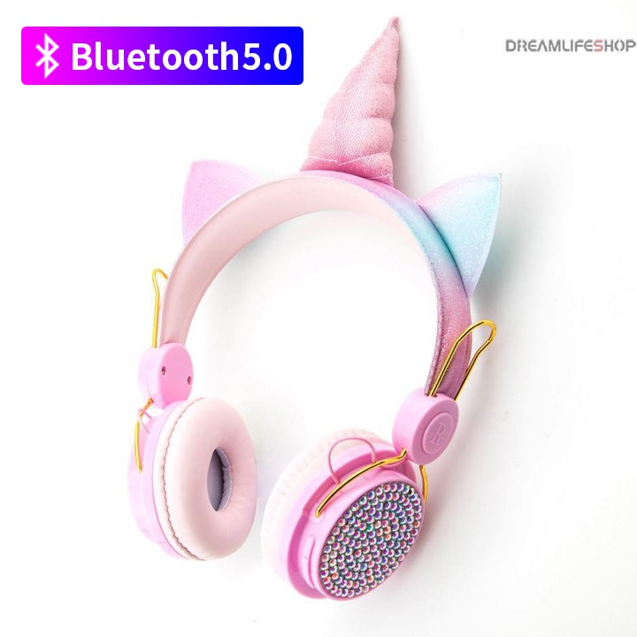 pink bluetooth headphones with mic