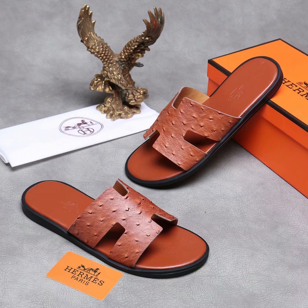 hermes slides tan