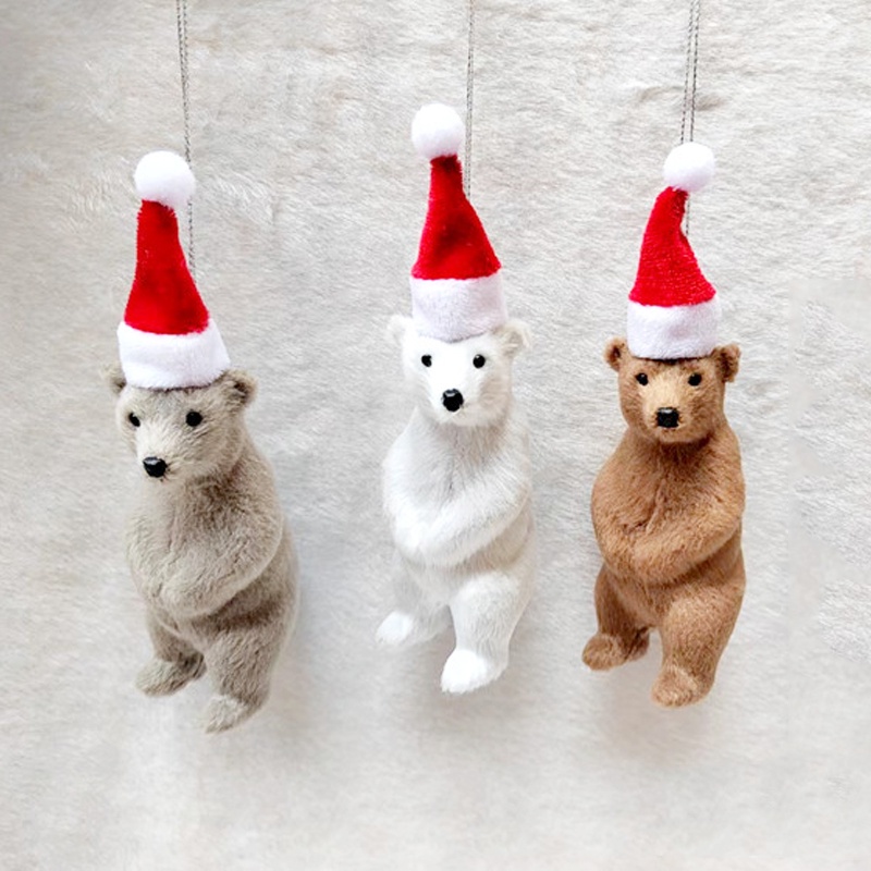 Christmas Polar Bear Figurines Fairy Garden Decor Micro Landscape Ornaments Snow Bear Hanging