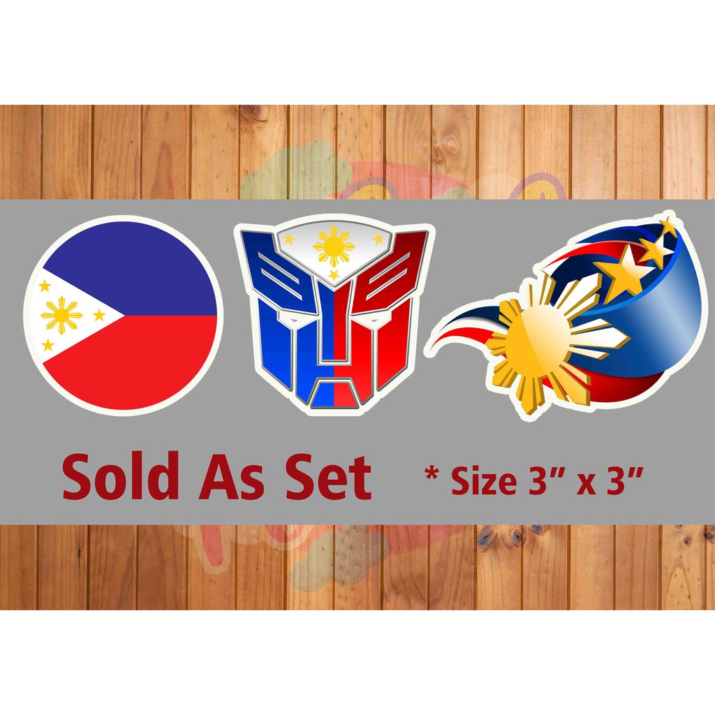 Philippine PH Flag printed waterproof logo 3pcs (set) vinyl sticker for