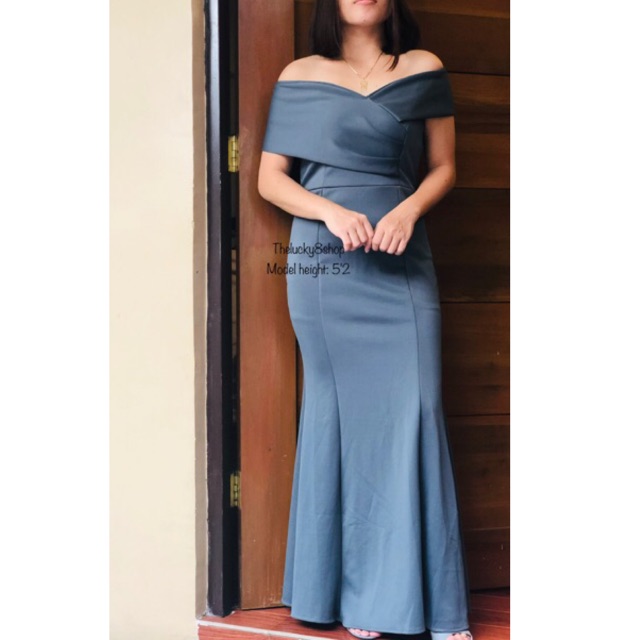 off shoulder long gown for chubby