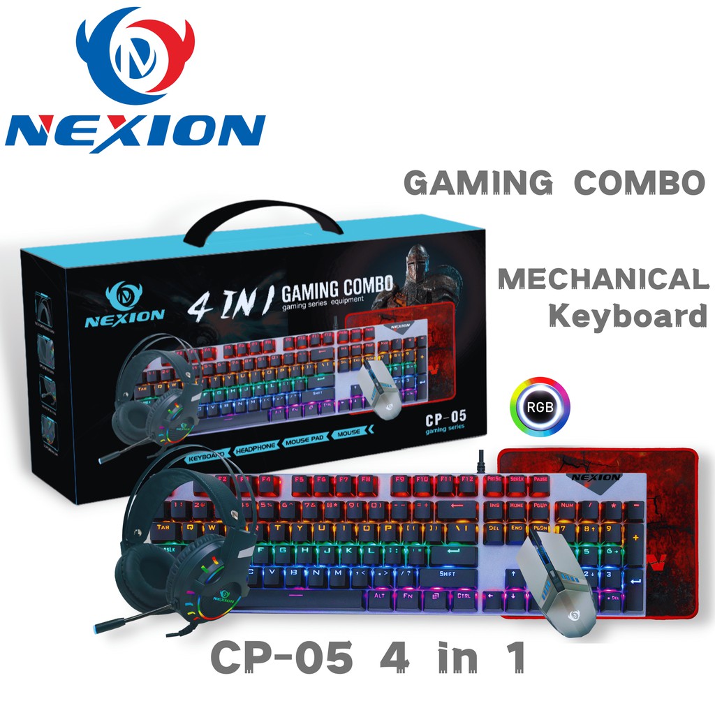 Hot Nexion Cp 05 4in1 Combo Rgb Mechanical Gaming Keyboard Running Lighting Mouse Headset Mpad Shopee Philippines