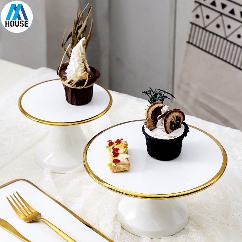 Ceramic Cake Stand with Glass Cover Cupcake Stand Dessert Plate Food