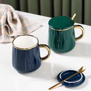 Luxury ceramic coffee mug with lid and spoon cup elegant gold rim tableware Coffee mug #4