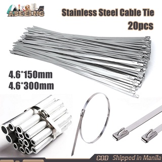 20Pcs 304 Stainless Cable Tie Metal Zip Tie Multi-Purpose Heavy Duty Self-Locking Cable Ties