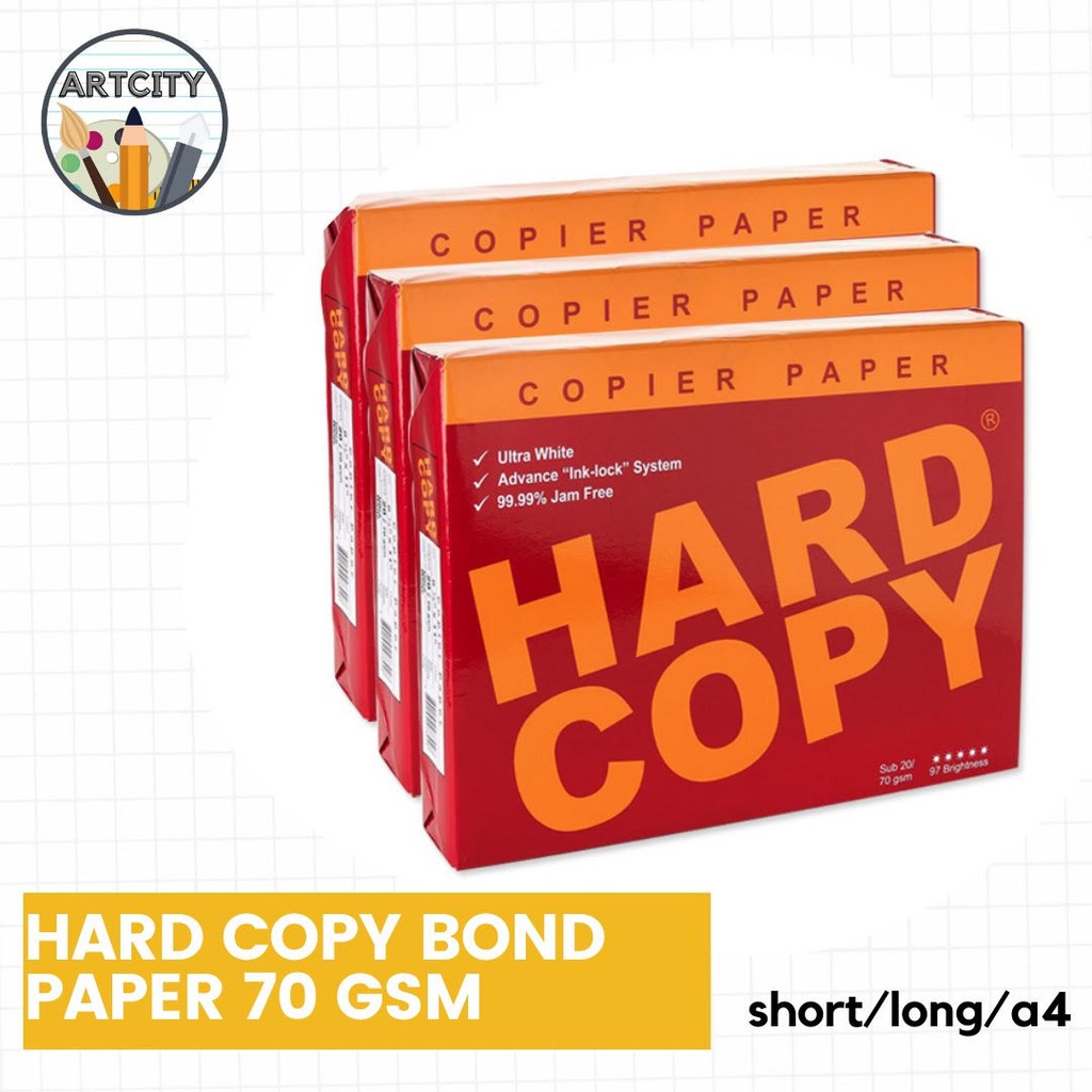 Hard Copy Bond Paper Short/Long/A4 Per ream 500 sheets 70 gsm Sub 20