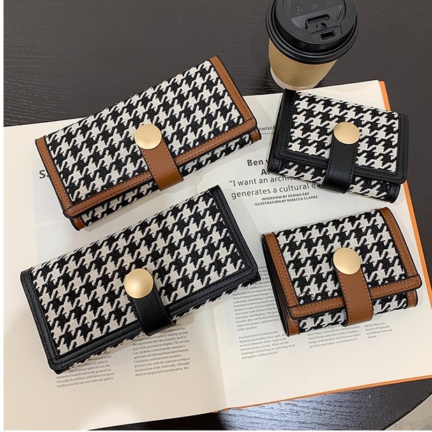 S.Y. (C300-1) High Quality Houndstooth Pattern Design Long Trifold Wallet For Ladies