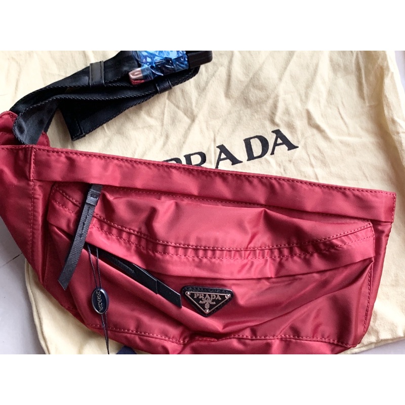 Prada Belt / Bum Bag Nylon and Saffiano leather Blue and Red | Shopee  Philippines
