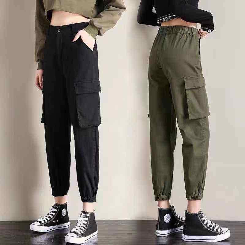 womens denim cargo joggers