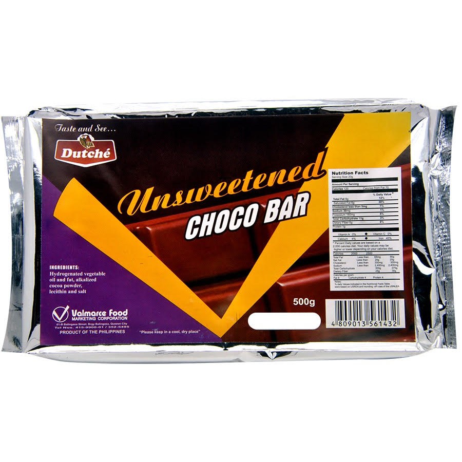 Dutche Unsweetened Chocolate Baking Bar 500g Shopee Philippines
