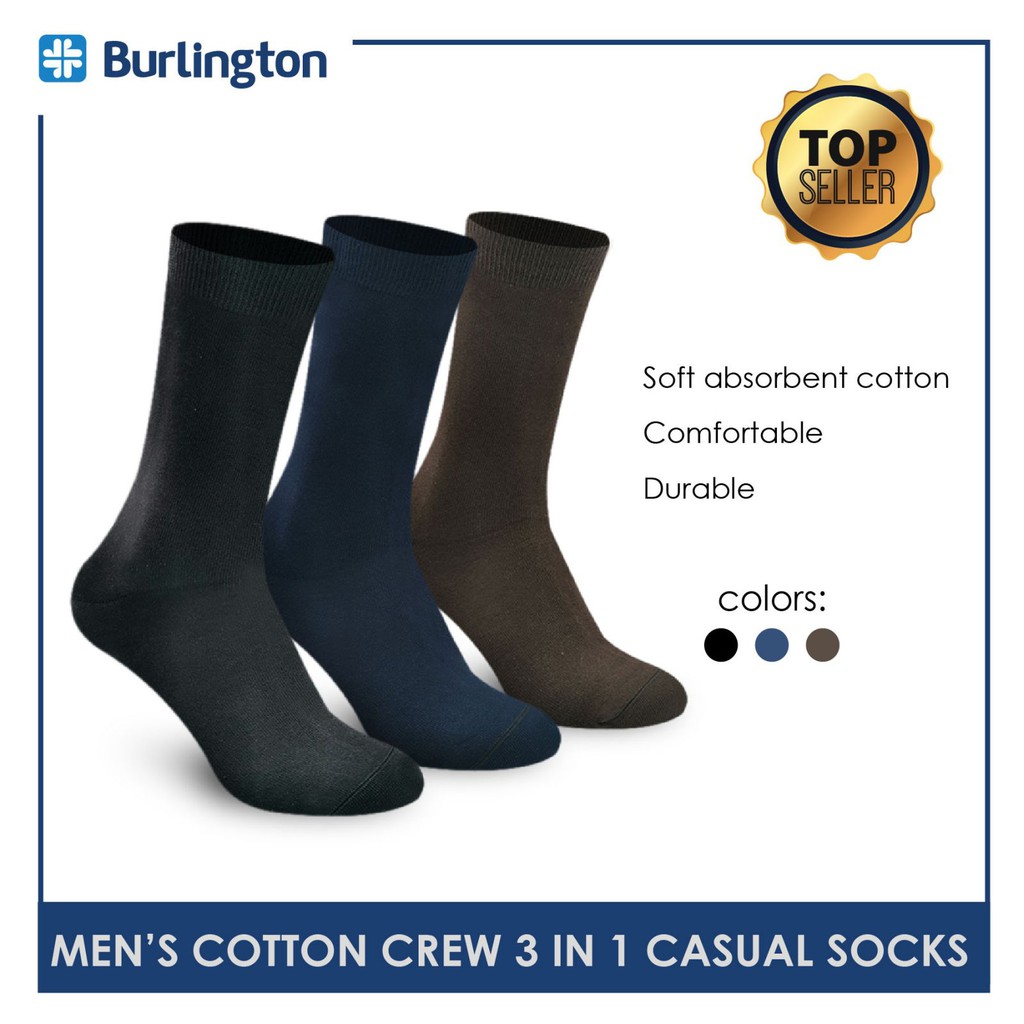 Burlington 148 Men's Cotton Crew Lite Casual Socks 3 pairs in 1 pack ...